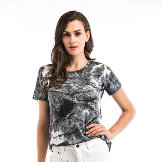 Printed Slim-fit Mid-length Womens Top With Short Sleeves