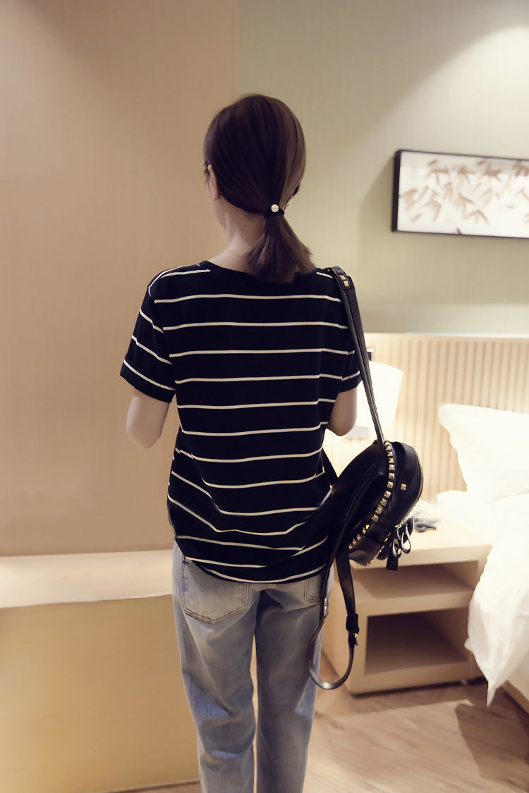 Women's Simple Solid Color Striped Short Sleeves
