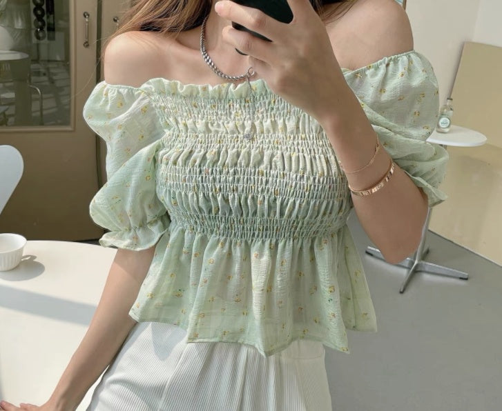 Sweet Floral Chiffon Printing Set Head Temperament