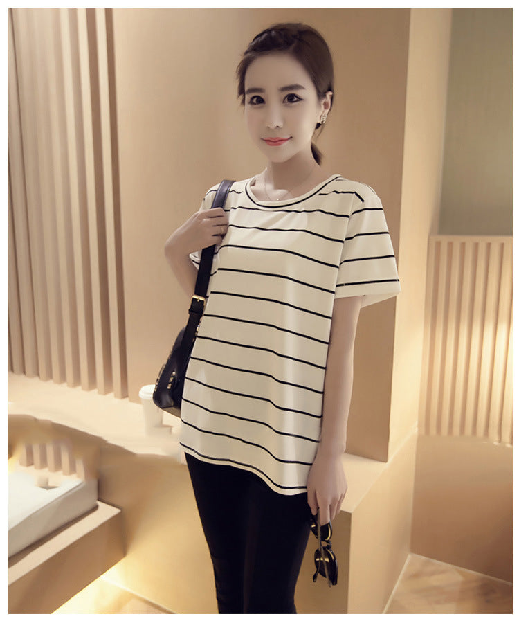 Women's Simple Solid Color Striped Short Sleeves