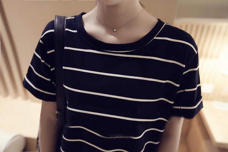 Women's Simple Solid Color Striped Short Sleeves